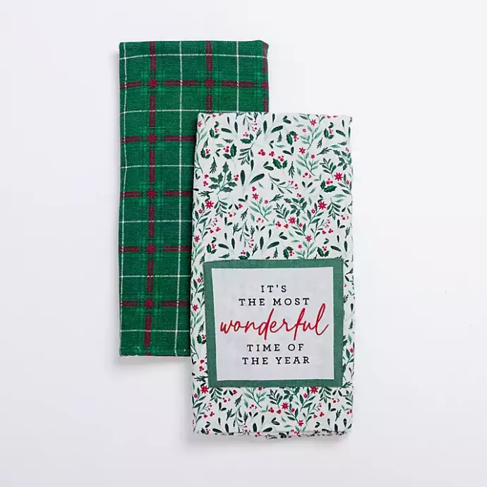 New Kirklands Home Holly and Plaid Kitchen Towels, Set of 2