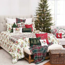 Kirklands Home Holly Christmas Tree Shaped Pillow Green