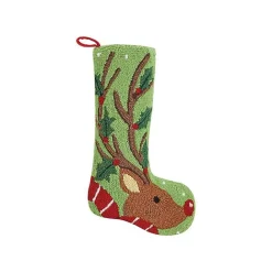 Online Kirklands Home Holly Reindeer Hooked Wool Christmas Stocking