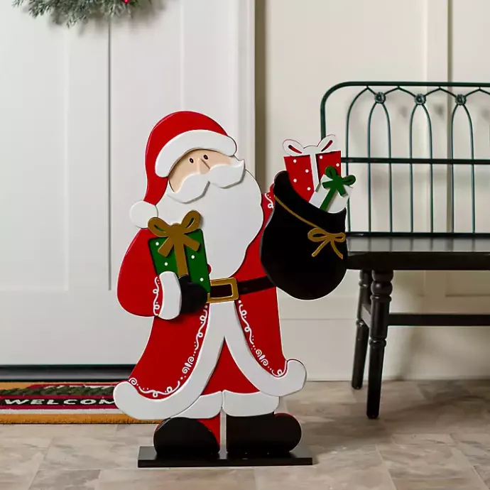 Online Kirklands Home Holly Santa with Toy Bag Porch Statue