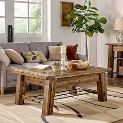 Discount Kirklands Home Honey Acacia Wood Coffee Table with Metal Bars Tan
