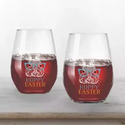 Kirklands Home Hoppy Easter Stemless Wine Glasses, Set of 2 Clear