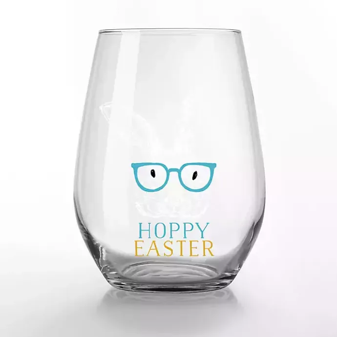 Kirklands Home Hoppy Easter Stemless Wine Glasses, Set of 2 Clear