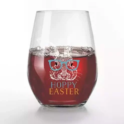 Kirklands Home Hoppy Easter Stemless Wine Glasses, Set of 2 Clear