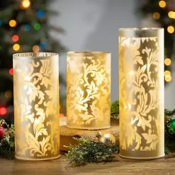 New Kirklands Home Hurricane Glass Luminaries, Set of 3 Gold