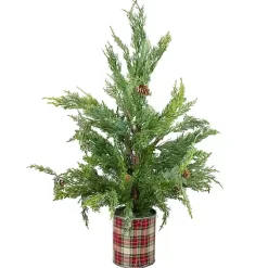Hot Kirklands Home Iced Mini Cedar Tree in Plaid Metal Planter