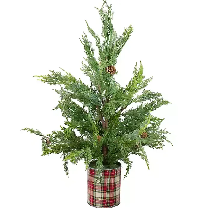 Hot Kirklands Home Iced Mini Cedar Tree in Plaid Metal Planter