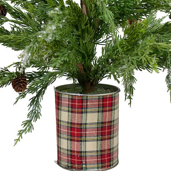 Hot Kirklands Home Iced Mini Cedar Tree in Plaid Metal Planter
