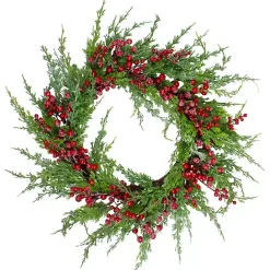 Kirklands Home Iced Red Berries and Cedar Wreath
