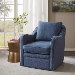 Clearance Kirklands Home Indigo Swivel Upholstered Wide Seat Accent Chair Blue