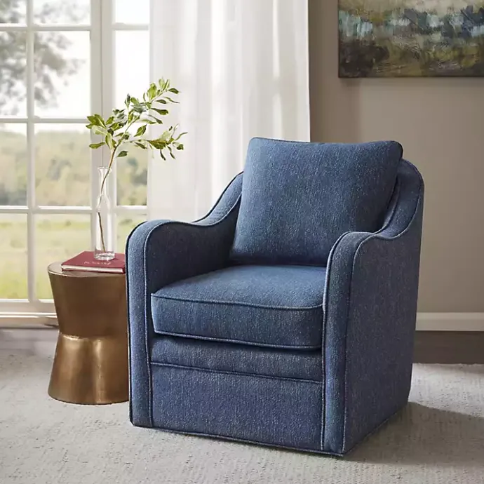 Clearance Kirklands Home Indigo Swivel Upholstered Wide Seat Accent Chair Blue