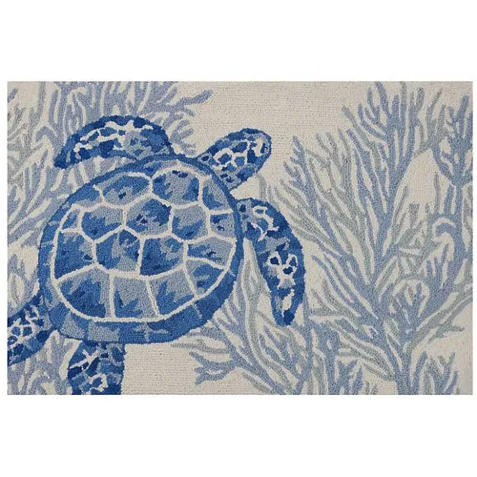 New Kirklands Home Indigo Turtle Hooked Wool Accent Rug