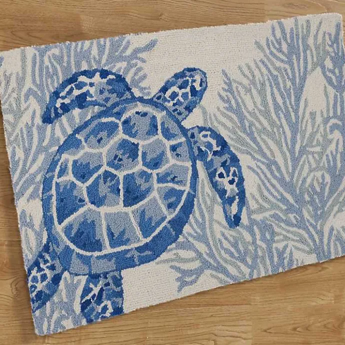 New Kirklands Home Indigo Turtle Hooked Wool Accent Rug