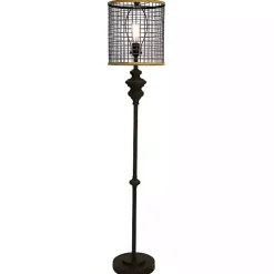 Discount Kirklands Home Industrial Edison Bulb Metal Mesh Shade Floor Lamp Black