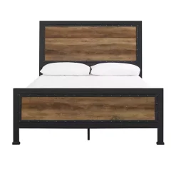 Outlet Kirklands Home Industrial Rustic Oak Queen Bed with Metal Frame Brown