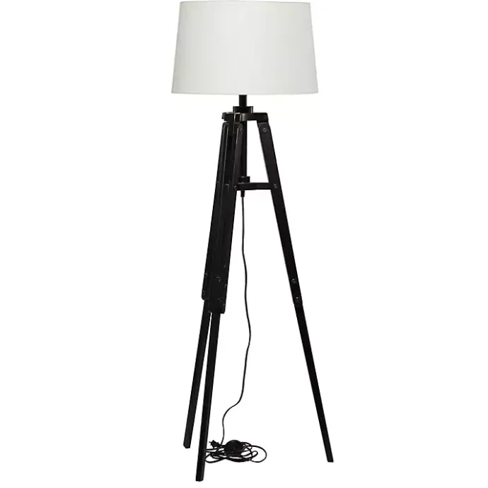 Hot Kirklands Home Industrial Tripod Wooden Floor Lamp Ivory