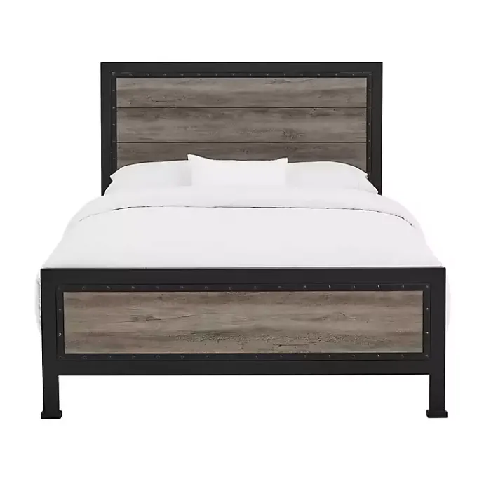 Best Kirklands Home Industrial Wood Queen Bed with Metal Frame Brown