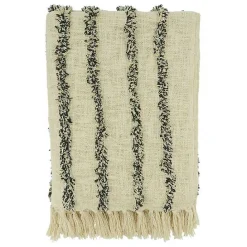 Clearance Kirklands Home and Black Tufted Lines Throw Ivory