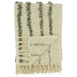 Clearance Kirklands Home and Black Tufted Lines Throw Ivory