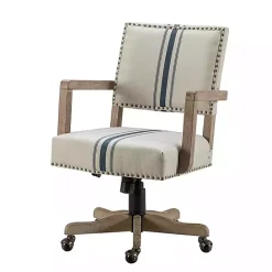 Kirklands Home Ivory and Blue Stripe Natural Wood Office Chair