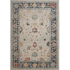 Sale Kirklands Home Ivory and Blue Traditional Floral Area Rug, 5x7