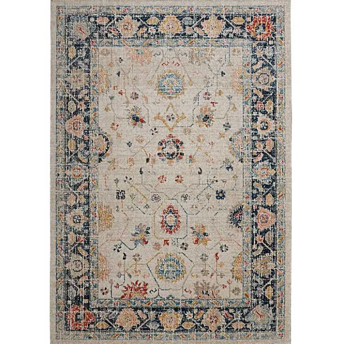 Sale Kirklands Home Ivory and Blue Traditional Floral Area Rug, 5x7