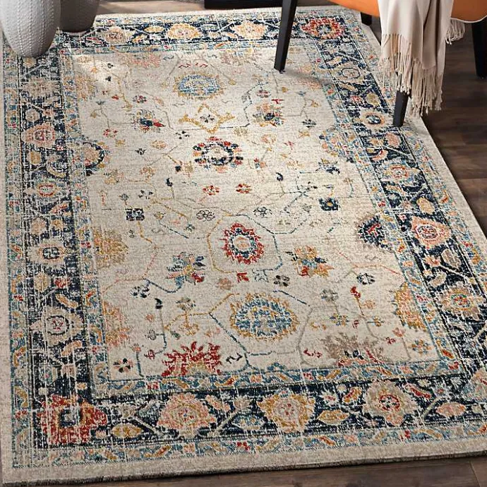Sale Kirklands Home Ivory and Blue Traditional Floral Area Rug, 5x7