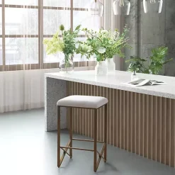 New Kirklands Home Ivory and Gold Backless Counter Stool White