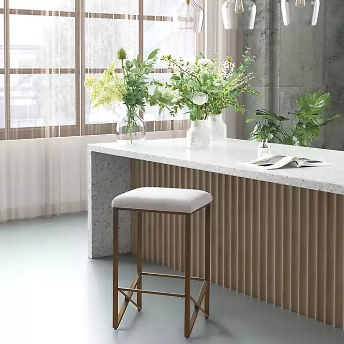 New Kirklands Home Ivory and Gold Backless Counter Stool White