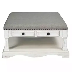 New Kirklands Home Ivory and Gray Upholstered Square Coffee Table