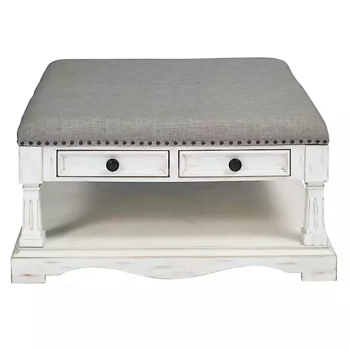 New Kirklands Home Ivory and Gray Upholstered Square Coffee Table