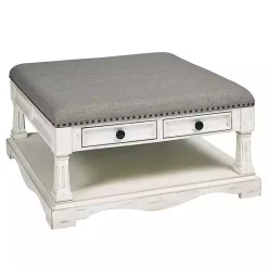 New Kirklands Home Ivory and Gray Upholstered Square Coffee Table