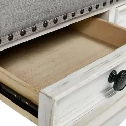 New Kirklands Home Ivory and Gray Upholstered Square Coffee Table