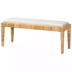 Sale Kirklands Home and Natural Woven Rattan Bench Ivory