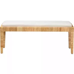 Sale Kirklands Home and Natural Woven Rattan Bench Ivory