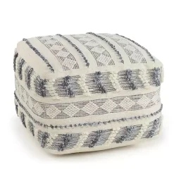 Best Kirklands Home Ivory and Navy Textured Stripe Pouf
