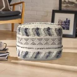 Best Kirklands Home Ivory and Navy Textured Stripe Pouf
