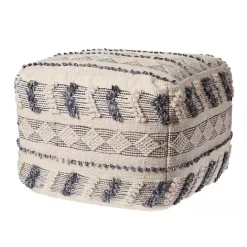 Best Kirklands Home Ivory and Navy Textured Stripe Pouf