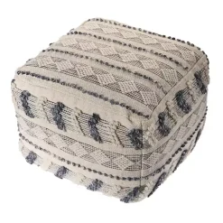 Best Kirklands Home Ivory and Navy Textured Stripe Pouf