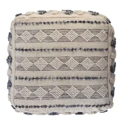 Best Kirklands Home Ivory and Navy Textured Stripe Pouf