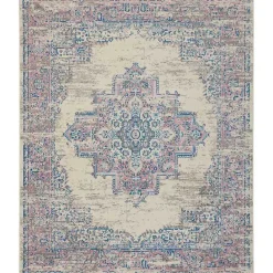 Kirklands Home Ivory and Pink Central Medallion Area Rug, 7x9