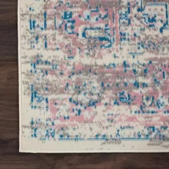 Kirklands Home Ivory and Pink Central Medallion Area Rug, 7x9