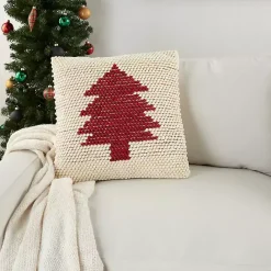 Discount Kirklands Home Ivory and Red Looped Christmas Tree Throw Pillow