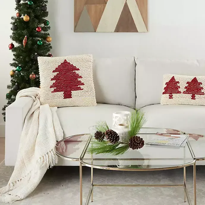 Discount Kirklands Home Ivory and Red Looped Christmas Tree Throw Pillow