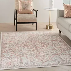 Sale Kirklands Home Ivory and Rose Floral Medallion Area Rug, 5x7