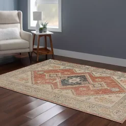 Sale Kirklands Home Ivory and Rust Traditional Motif Area Rug, 5x7