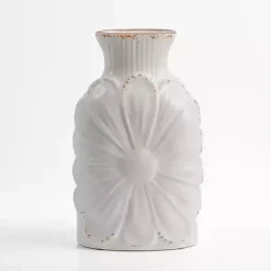 Sale Kirklands Home Ivory Antique Floral Stoneware Vase White