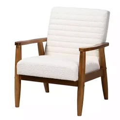 Discount Kirklands Home Boucle & Wood Frame Accent Chair Ivory