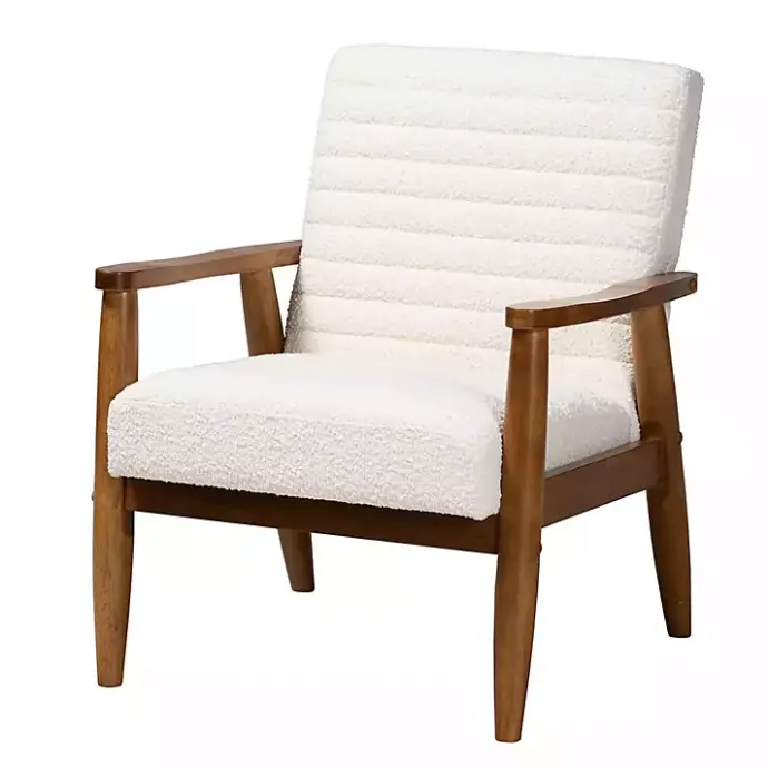 Discount Kirklands Home Boucle & Wood Frame Accent Chair Ivory