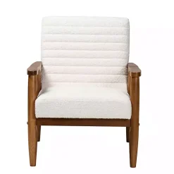 Discount Kirklands Home Boucle & Wood Frame Accent Chair Ivory